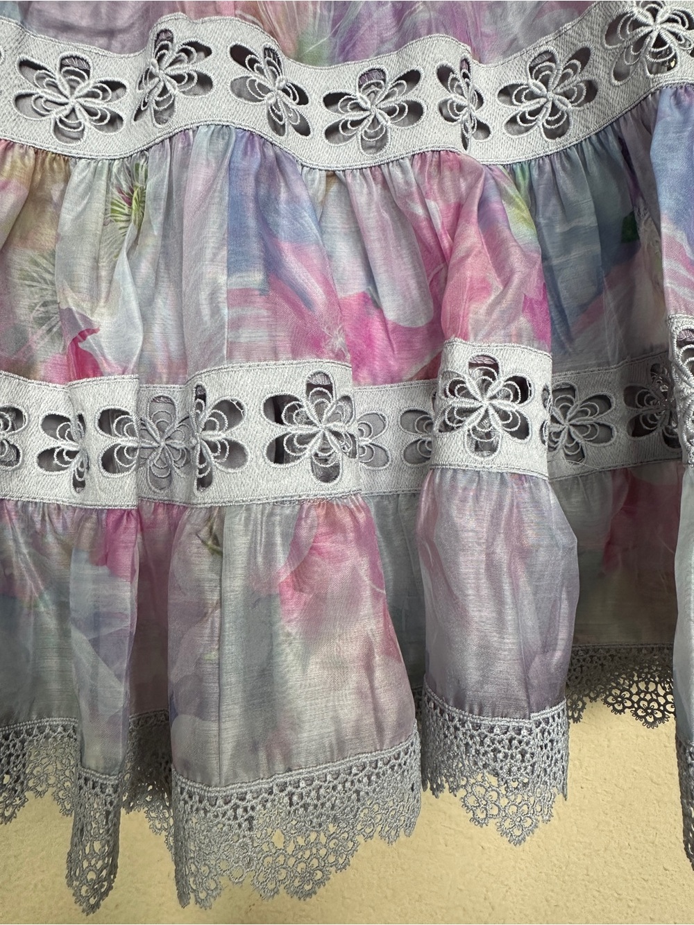 Talulah Skirt Lace Embroidered Eyelet Crochet Watercolor Lined Medium M Floral - Picture 7 of 8